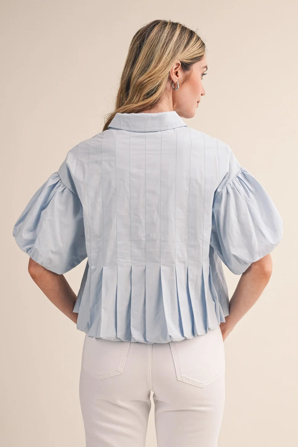 Pleated Bubble Hem Button Down