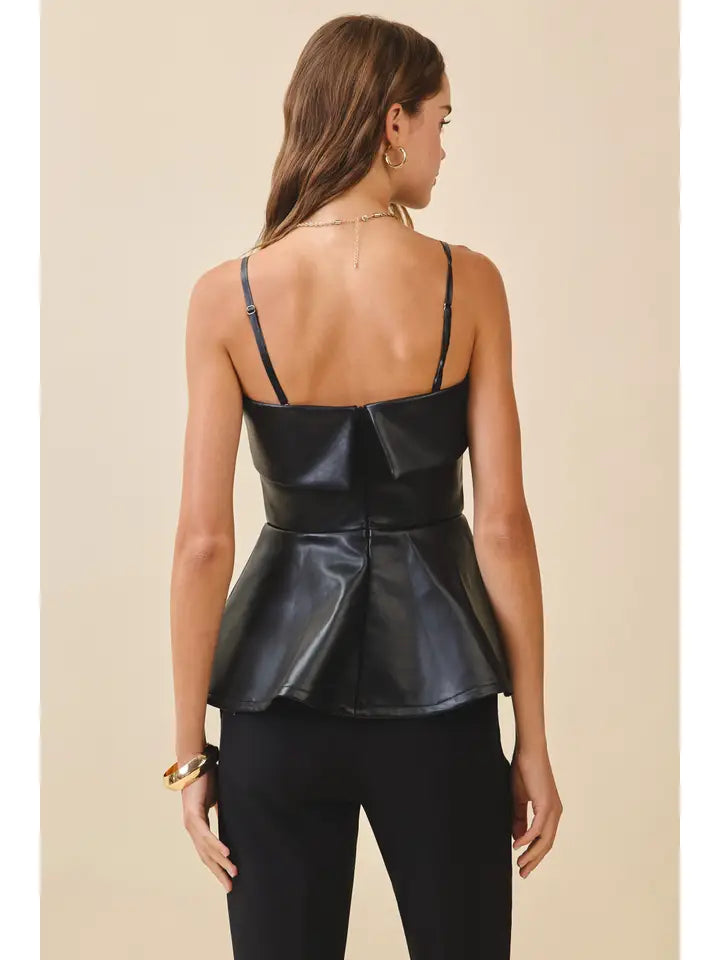 Faux Leather Peplum Top