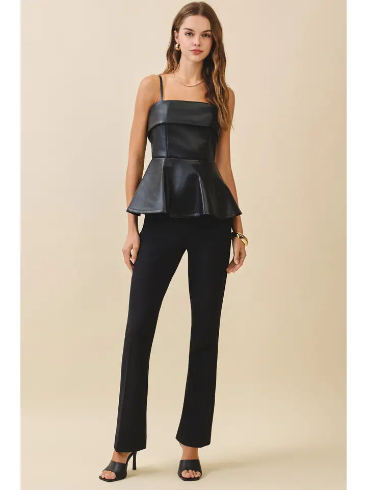 Faux Leather Peplum Top