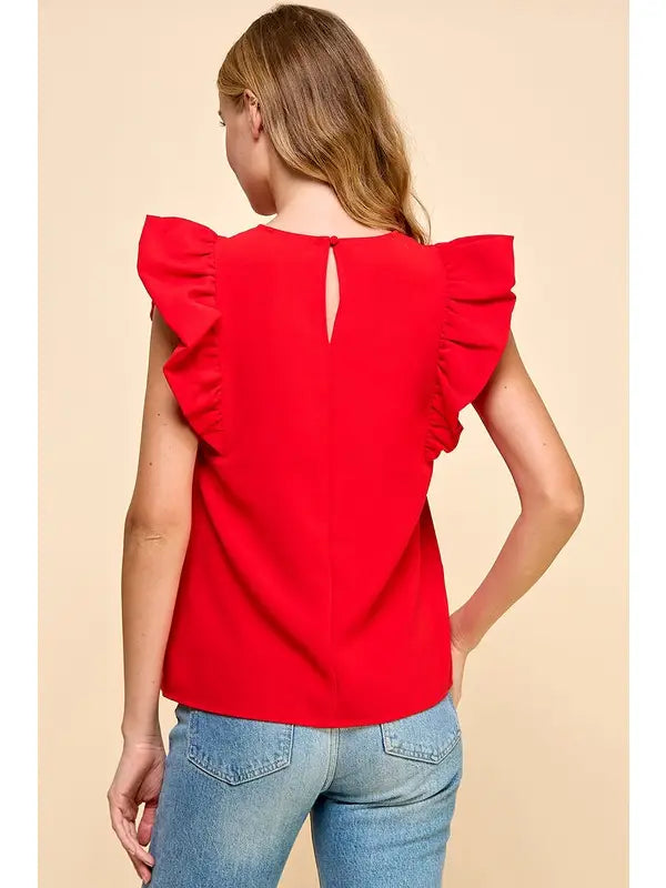 Poplin Ruffle Sleeve Top