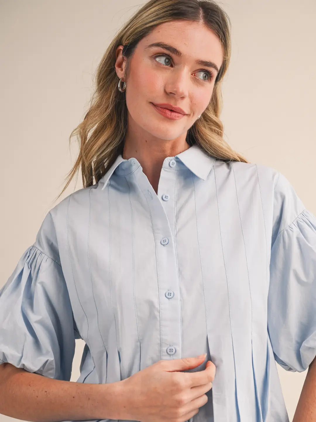 Pleated Bubble Hem Button Down