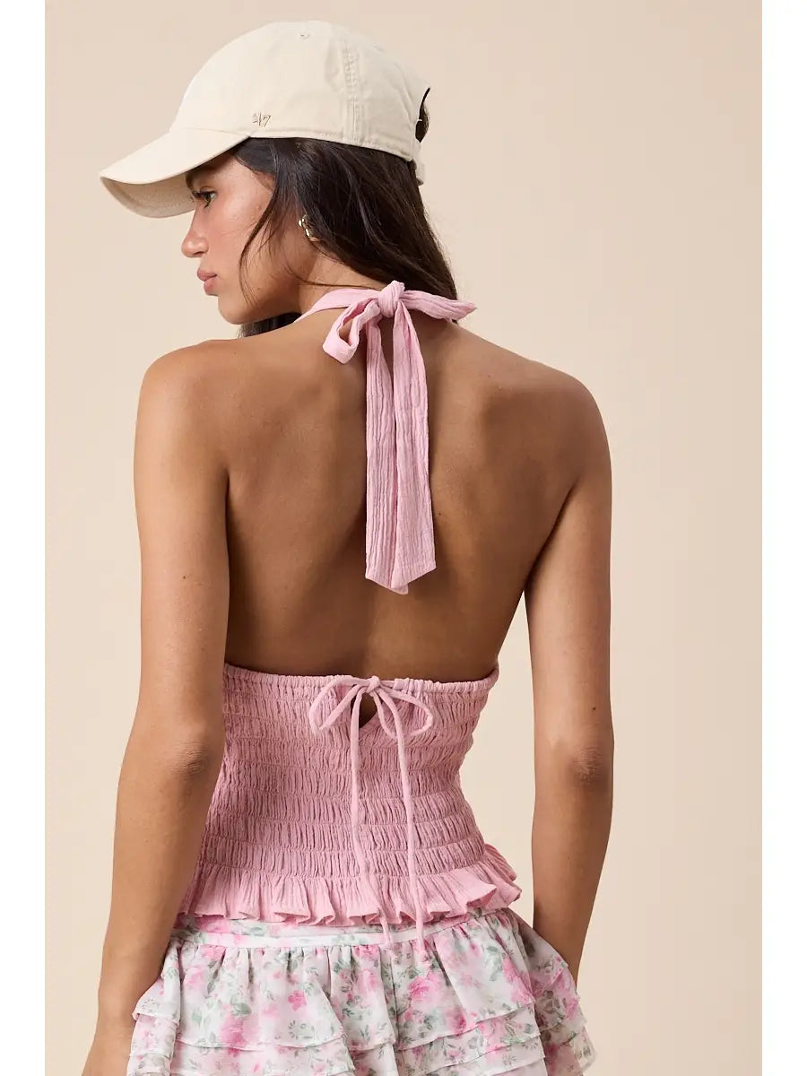 Halter V-Neck Open Back Top