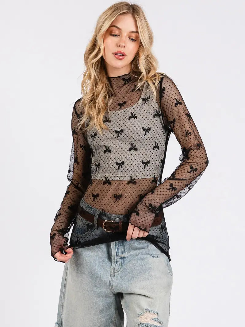 Bow Print Lace Top