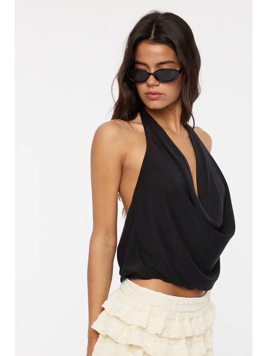 Halter Tie V-Neck Mesh Top