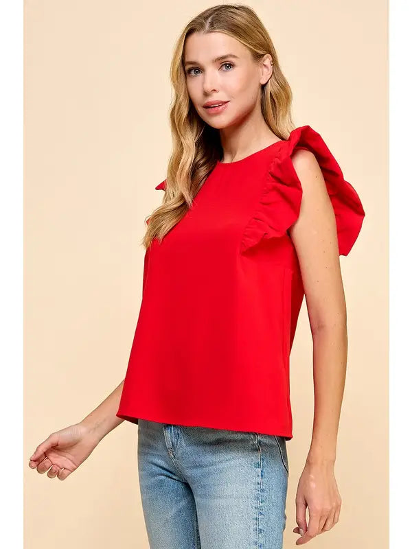 Poplin Ruffle Sleeve Top