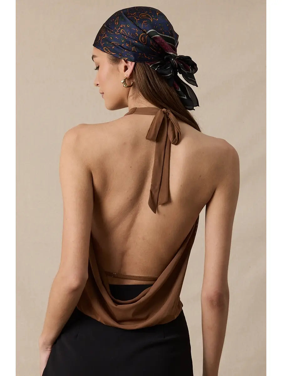 Halter Tie V-Neck Mesh Top