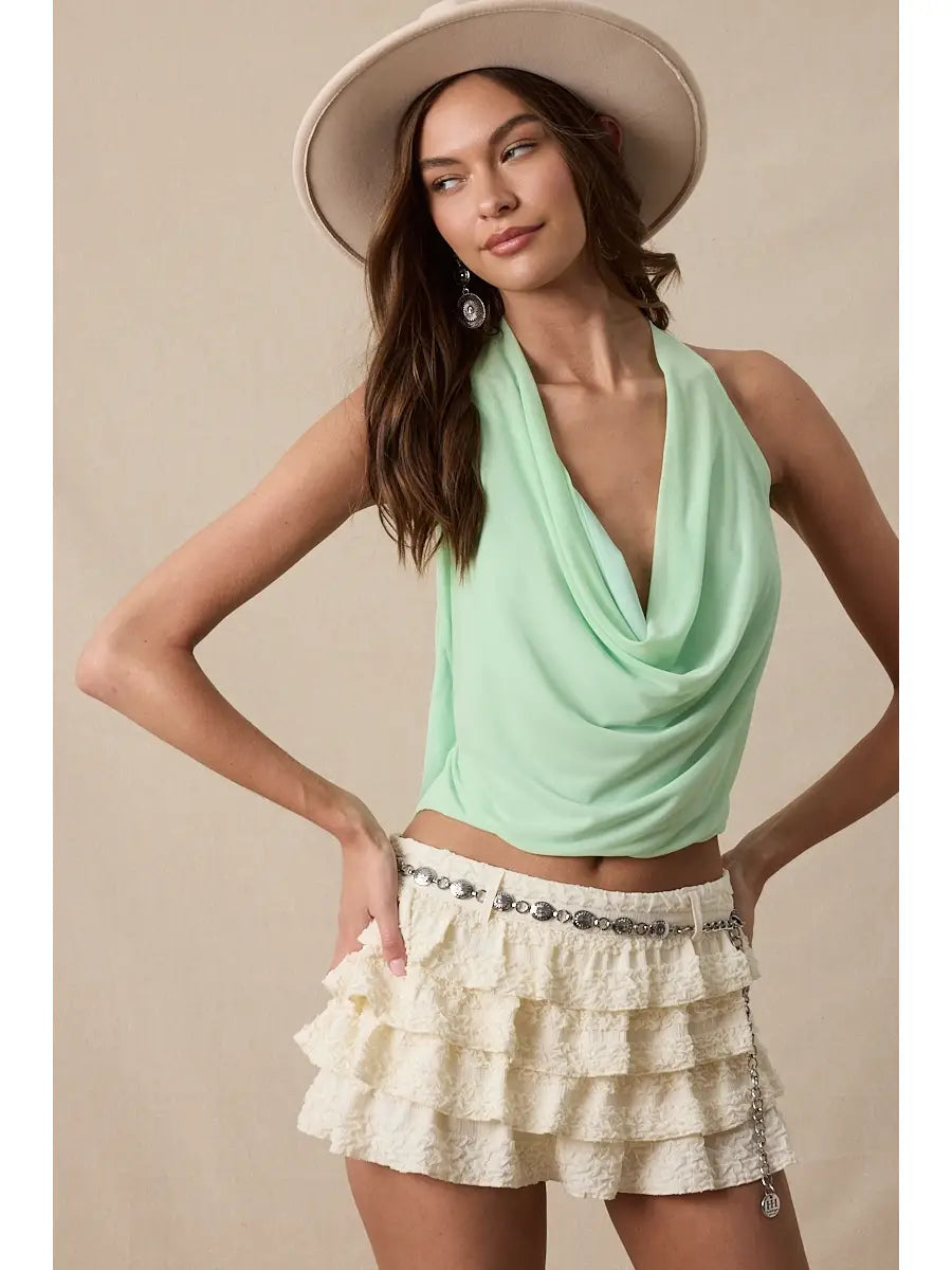 Halter Tie V-Neck Mesh Top