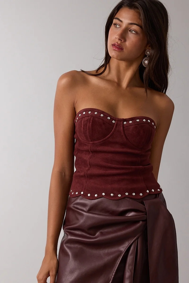Suede Scalloped Tube Top