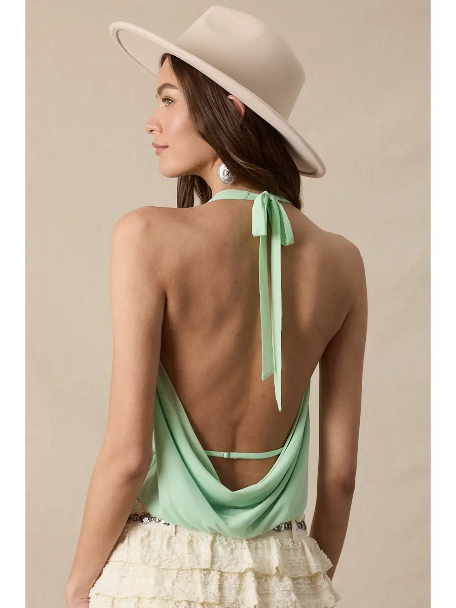 Halter Tie V-Neck Mesh Top