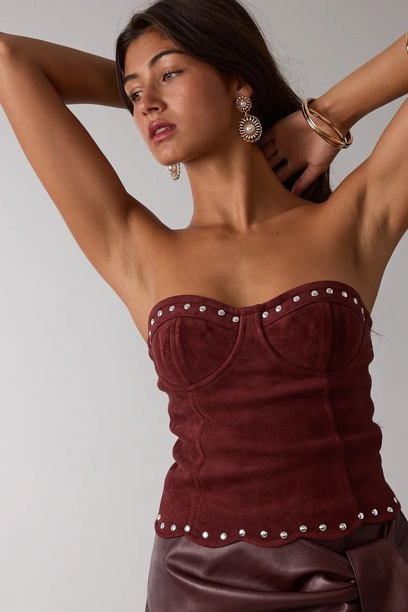 Suede Scalloped Tube Top