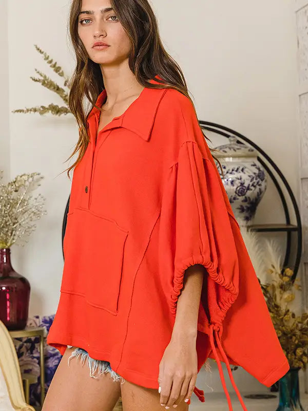Drawstring Tie Sleeves Top