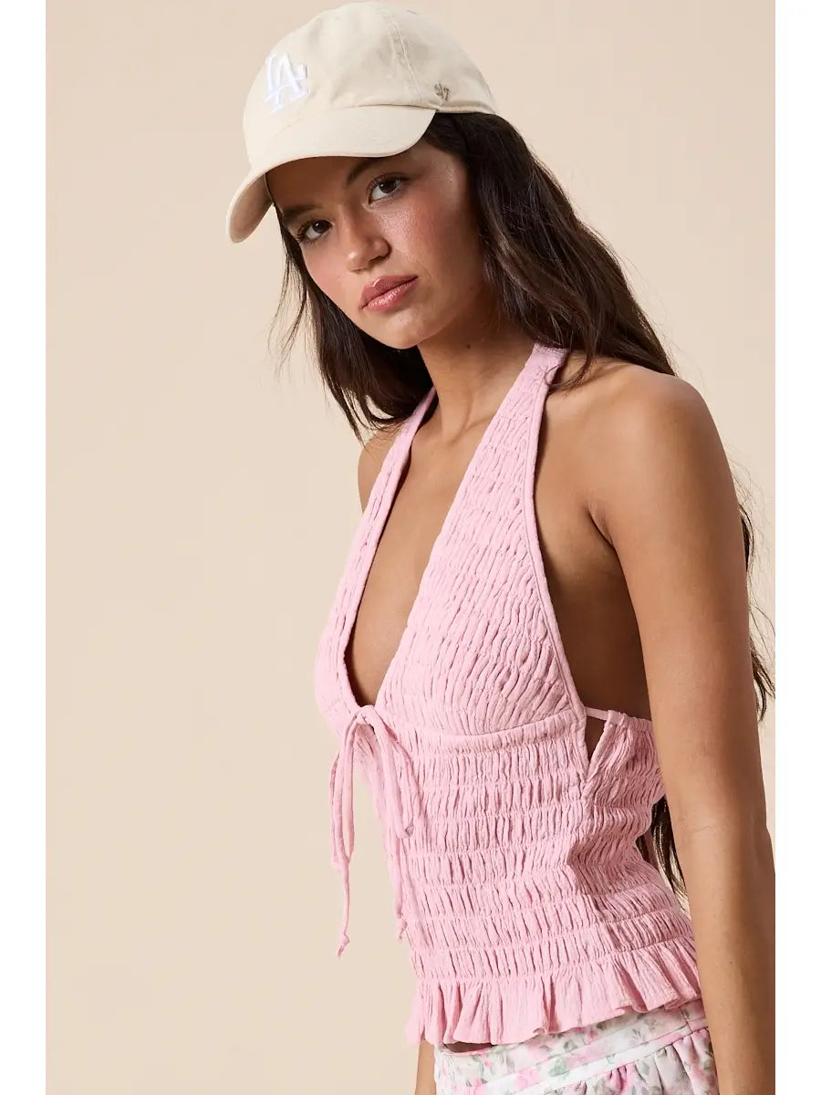 Halter V-Neck Open Back Top