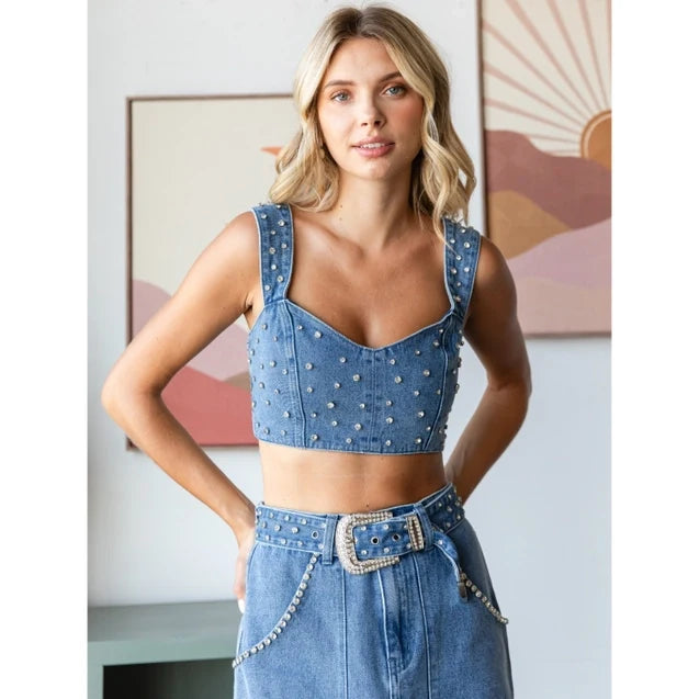 Rhinestone Denim Tank