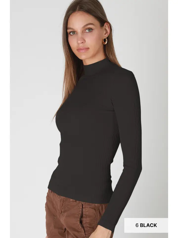 LS Ribbed Mock Neck Top