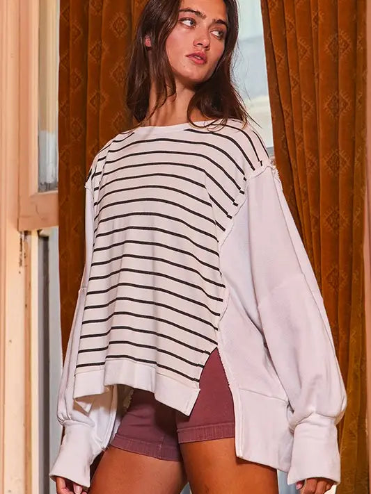 Hi-Low Hem Stripe Terry Top