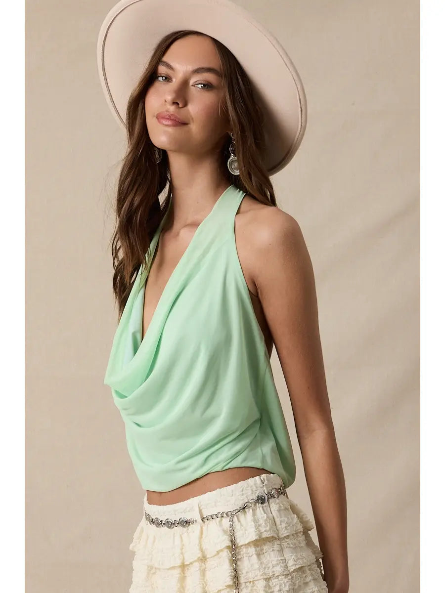 Halter Tie V-Neck Mesh Top