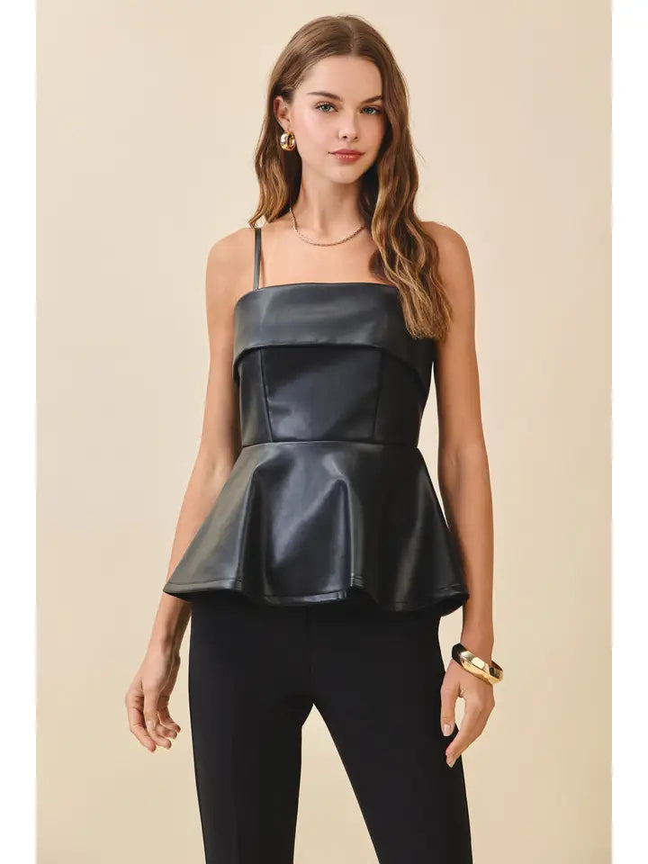 Faux Leather Peplum Top
