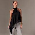 Satin Halter Neck Asymmetrical Top