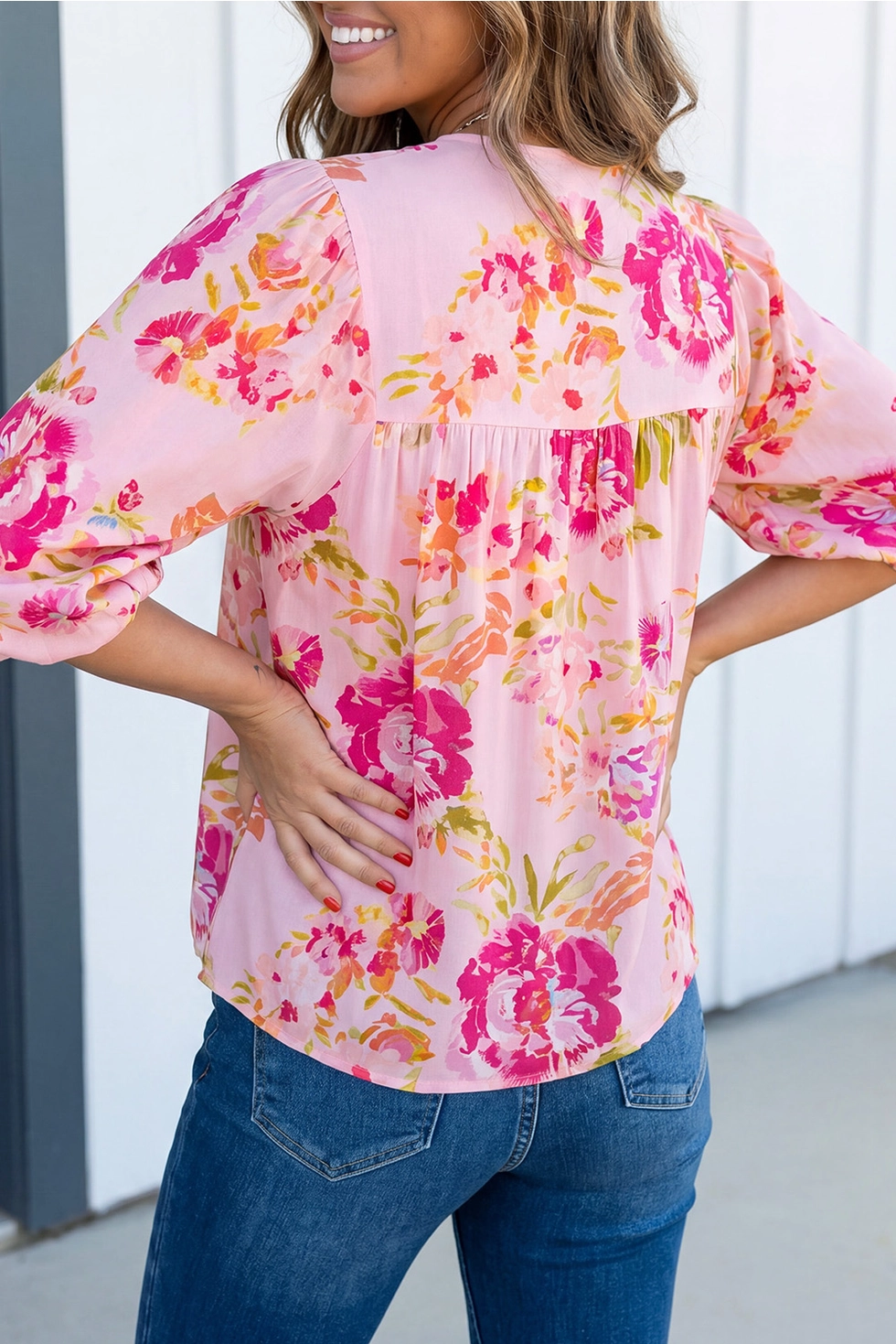 Floral Print Tie Blouse