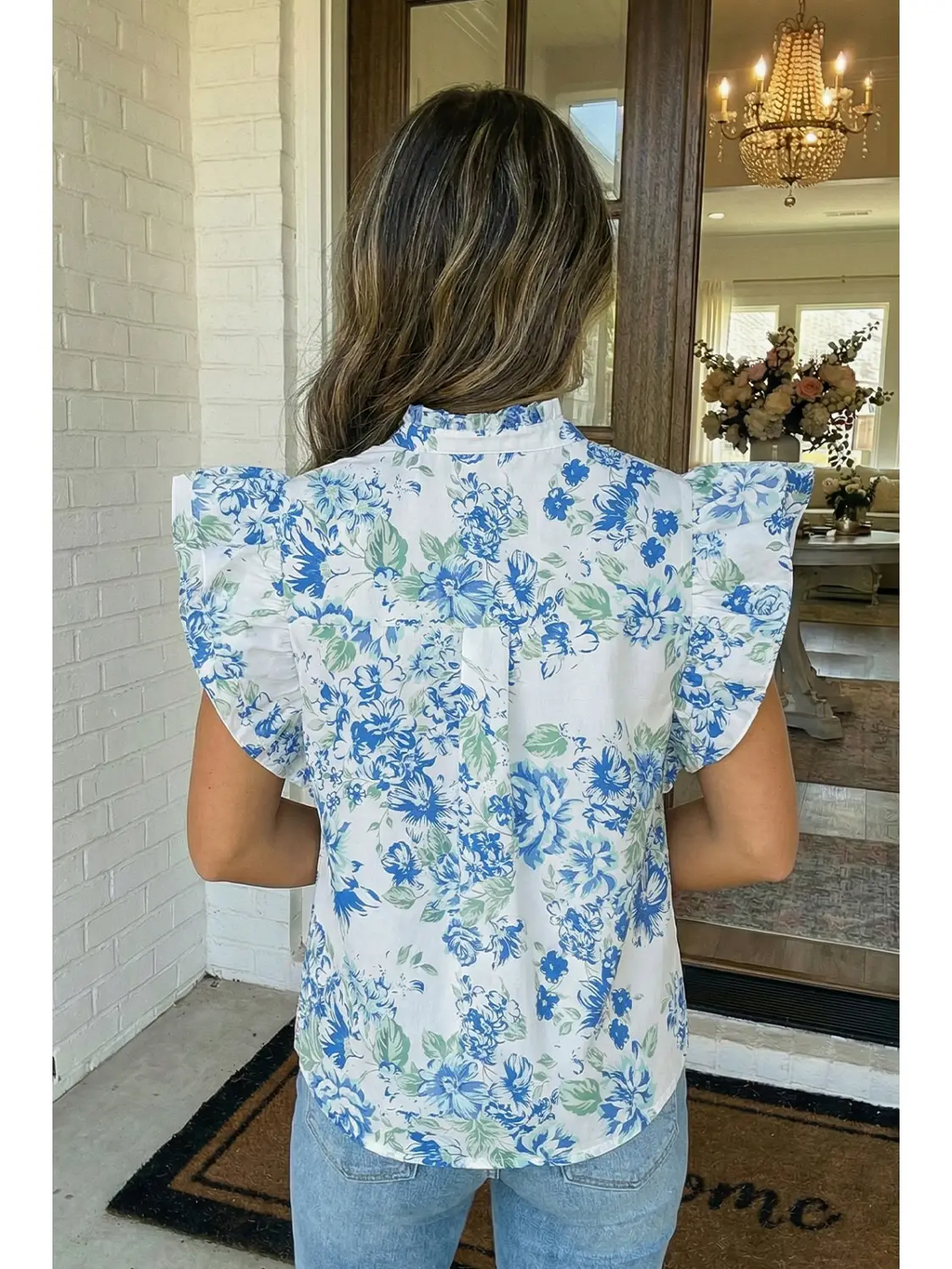 Floral Print Ruffle Sleeve Blouse