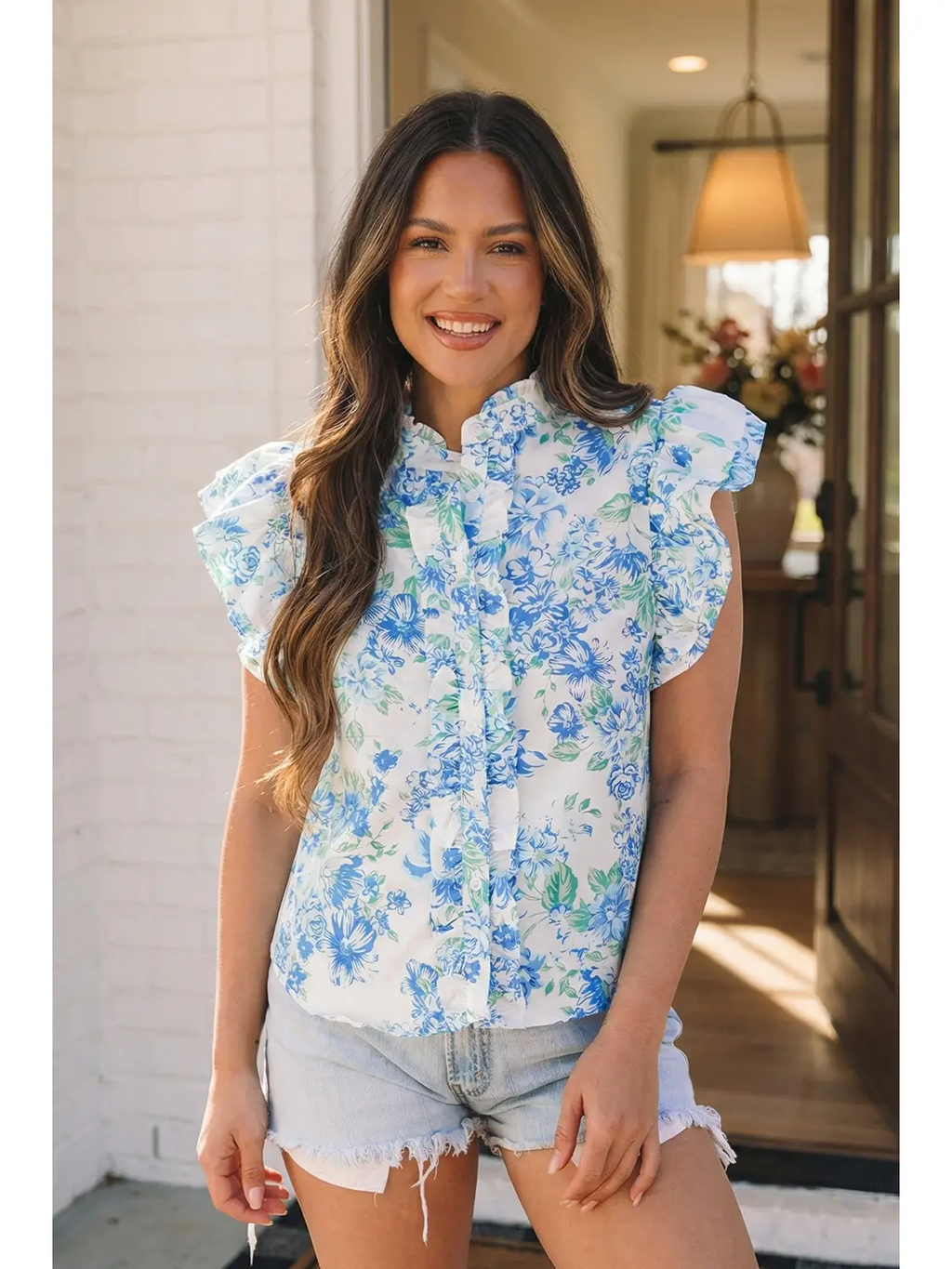 Floral Print Ruffle Sleeve Blouse