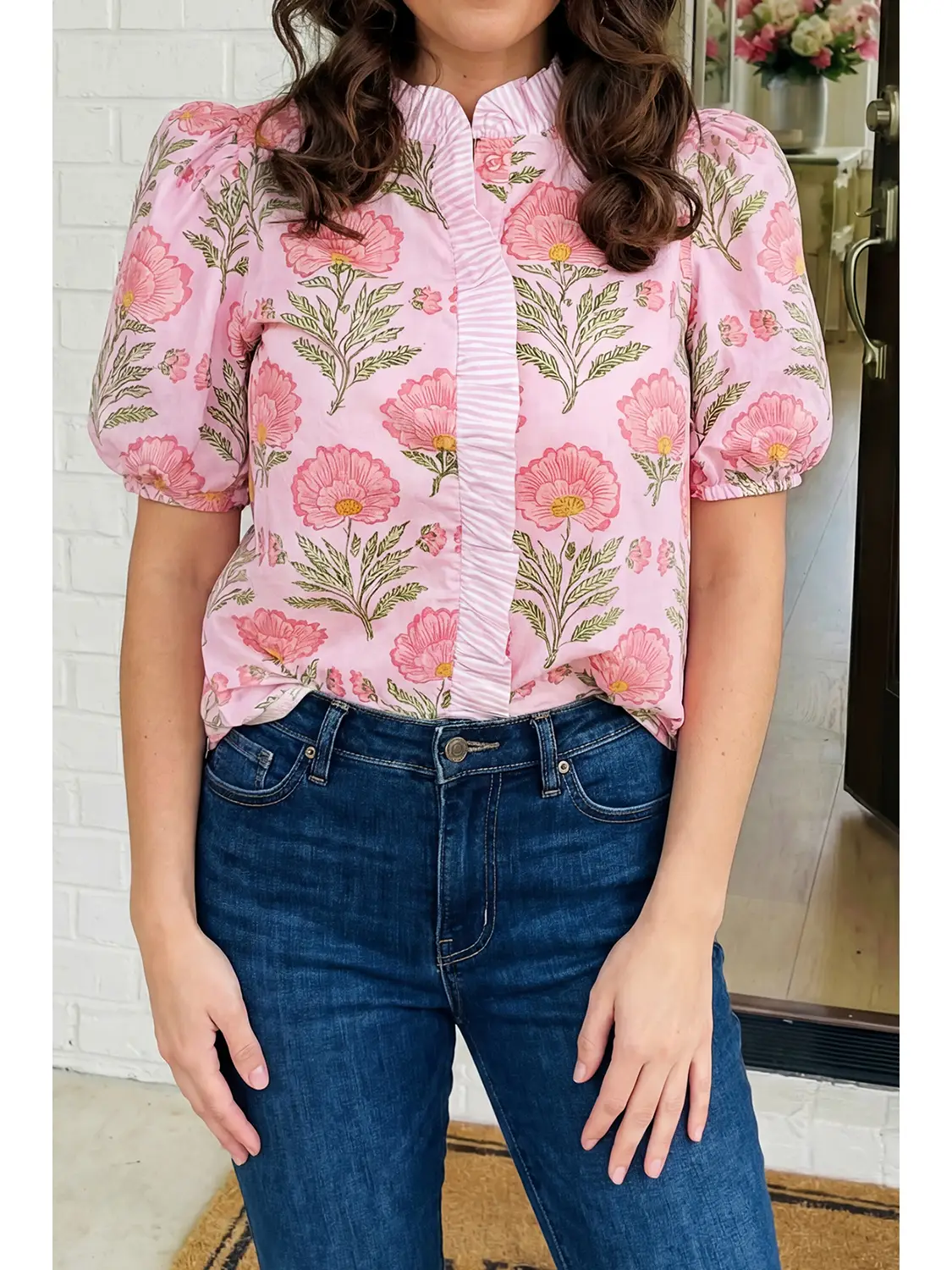 Floral Ruffle Striped Top