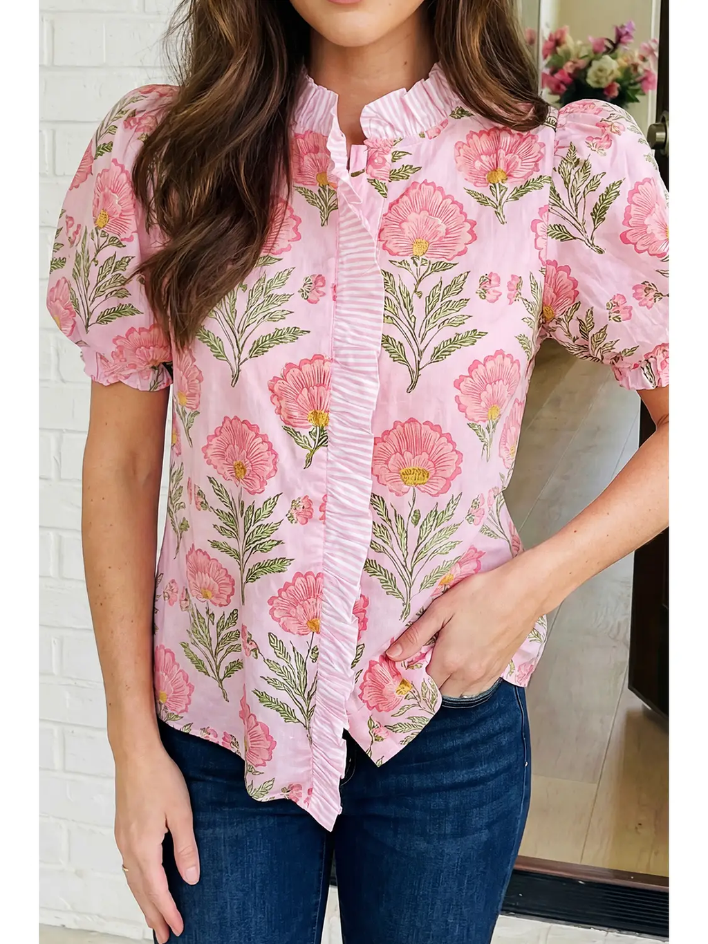 Floral Ruffle Striped Top