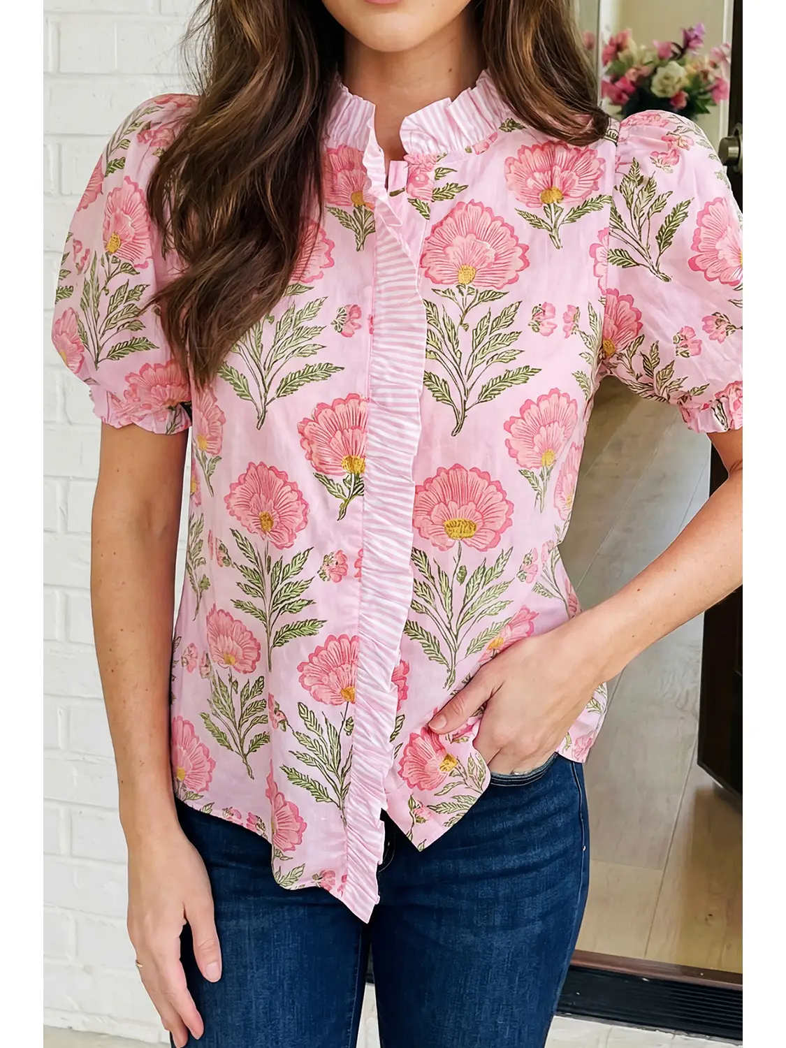 Floral Ruffle Striped Top