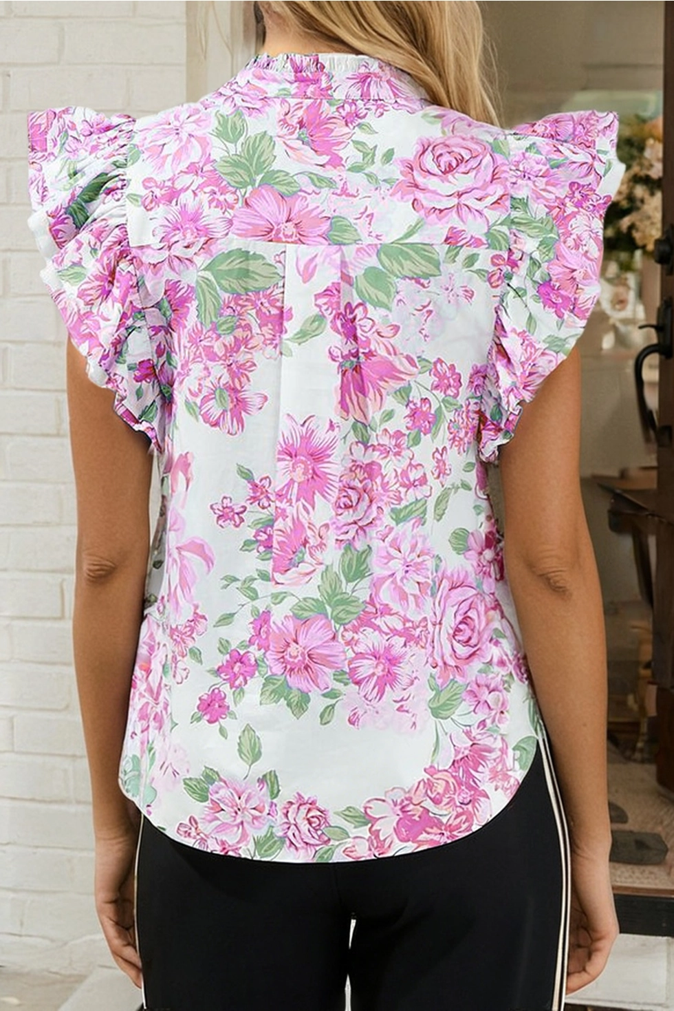 Floral Print Ruffle Sleeve Blouse