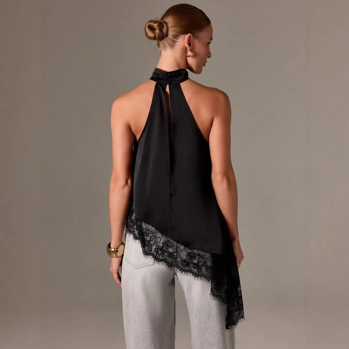 Satin Halter Neck Asymmetrical Top