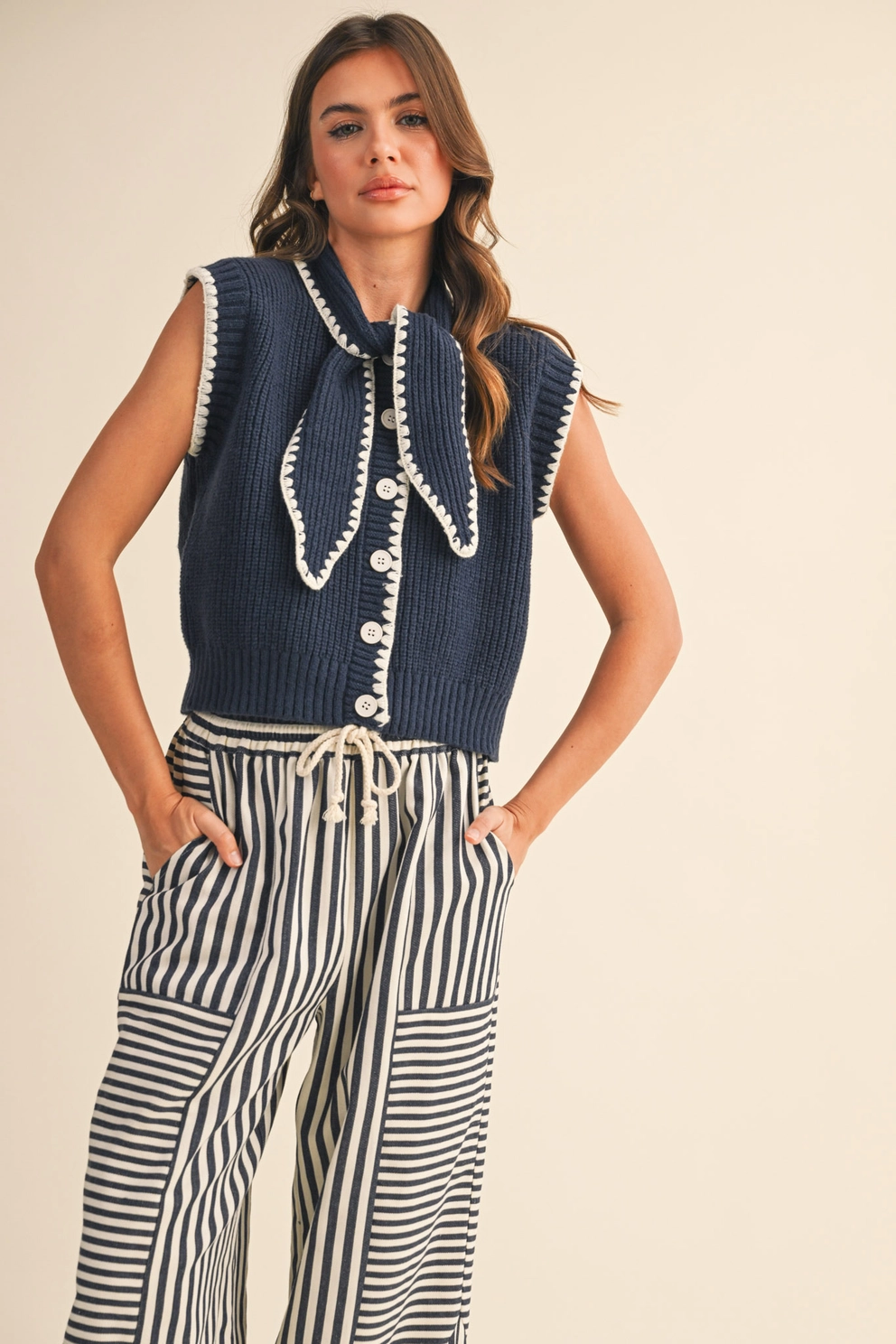 Tie Neck Sweater Vest