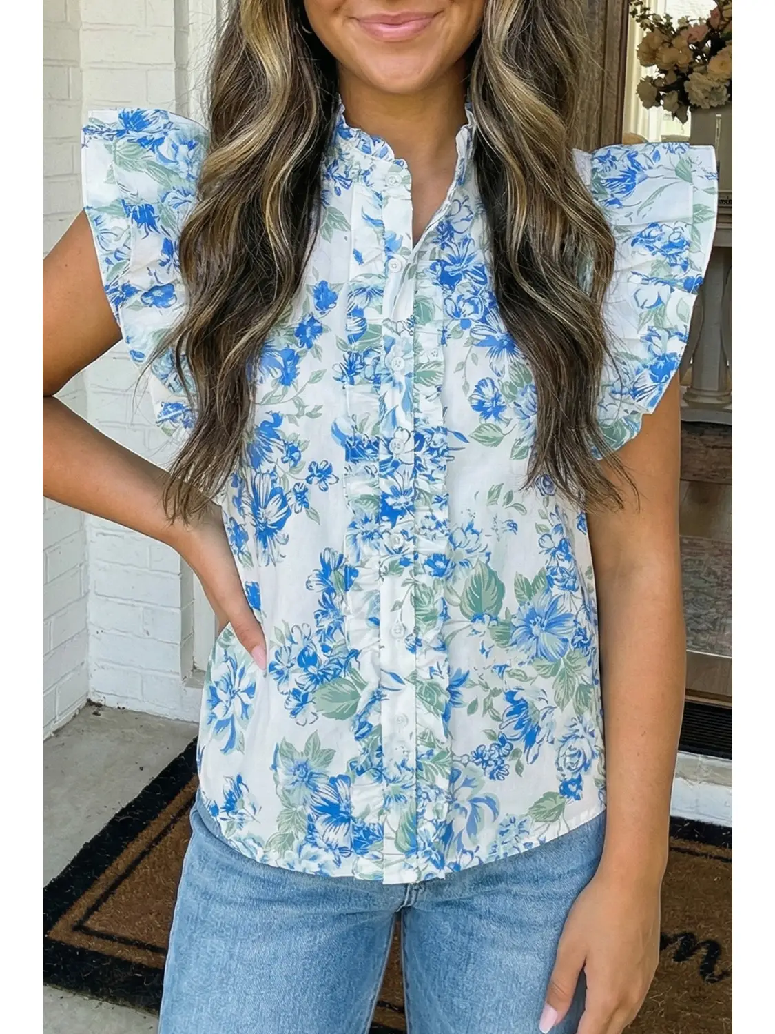 Floral Print Ruffle Sleeve Blouse